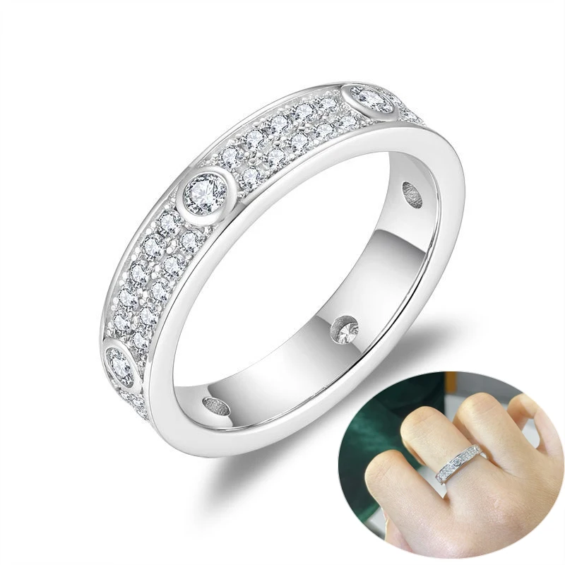 

Apaison Women Full Moissnaite Rings Top Quality 100% 925 Sterling Silver Ring Bridal Fine Jewelry Girl Gift Wholesale