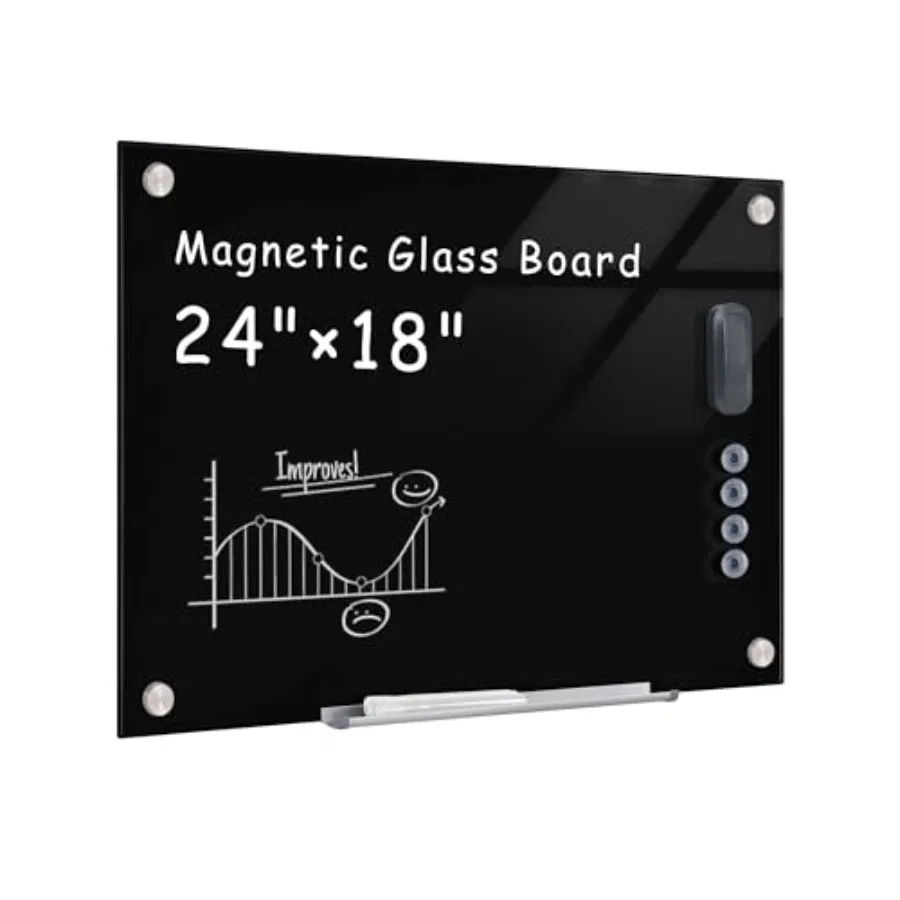 

Magnetic Glass board 24"x18" Wall Mounted Frameless Dry Erase Board for Office, Home and School