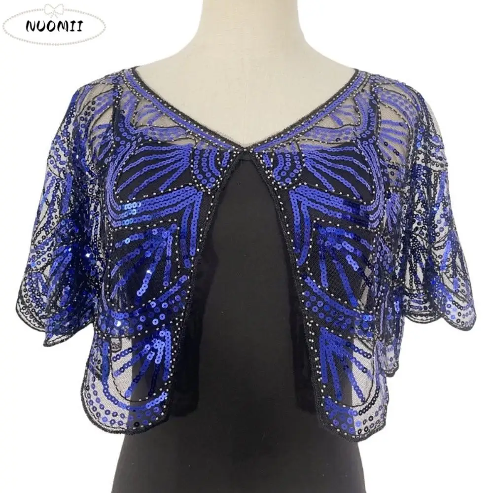 Sparkling Ruffle Sequins Poncho Coat Mesh 1920s Theme Short Cape Multicolor Short Cape Sequins Shawls Outerwear
