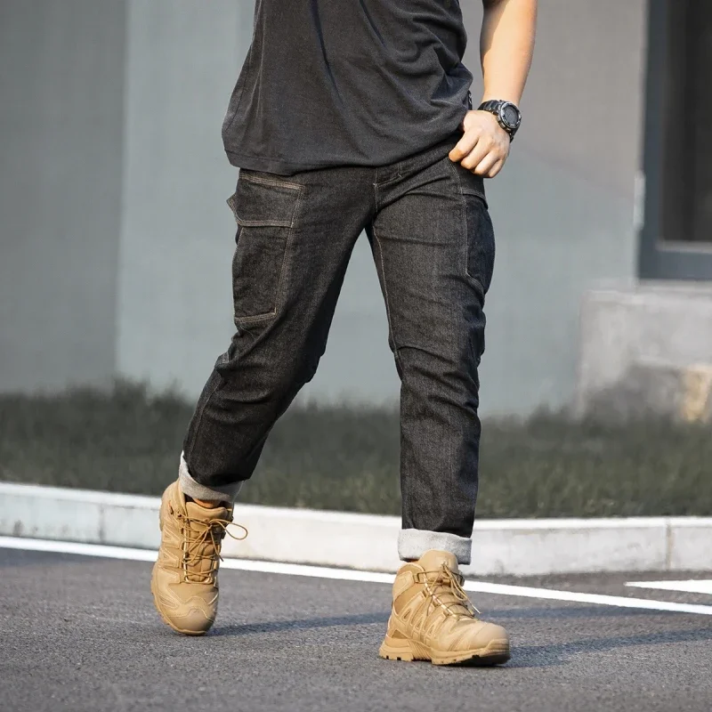Men's Tactical Jeans Military Denim Cargo Pants Multi-pocket Elastic Casual  Work Trousers Outdoor Combat Training Hiking Pants
