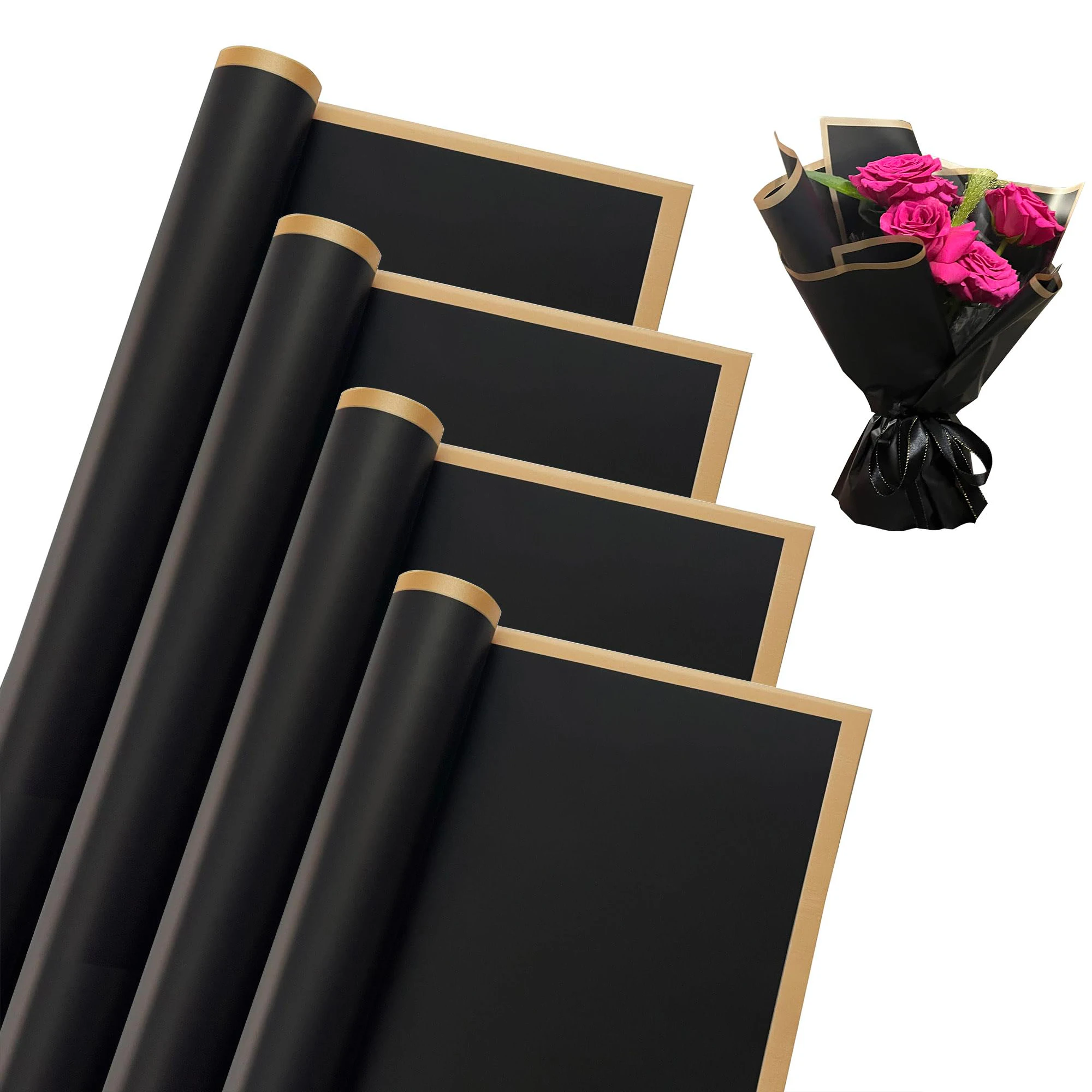 

20 Sheets Flower Wrapping Paper with Golden Edges, Waterproof Bouquet Packaging - Perfect for DIY Weddings & Birthdays