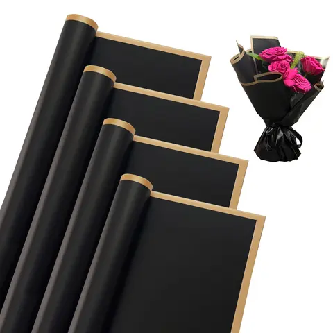 Bilashmart 20 Sheets Flower Wrapping Paper with Golden Edges, Waterproof Bouquet Packaging - Perfect for DIY Weddings & Birthdays
