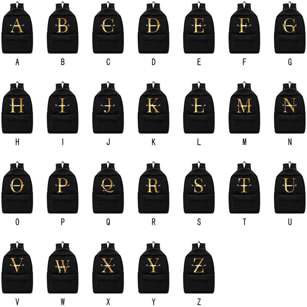 Personalized Customized Black Backpack Large Capacity Travel Hiking Backpack Casual Travel Backpack Gold Letter Series