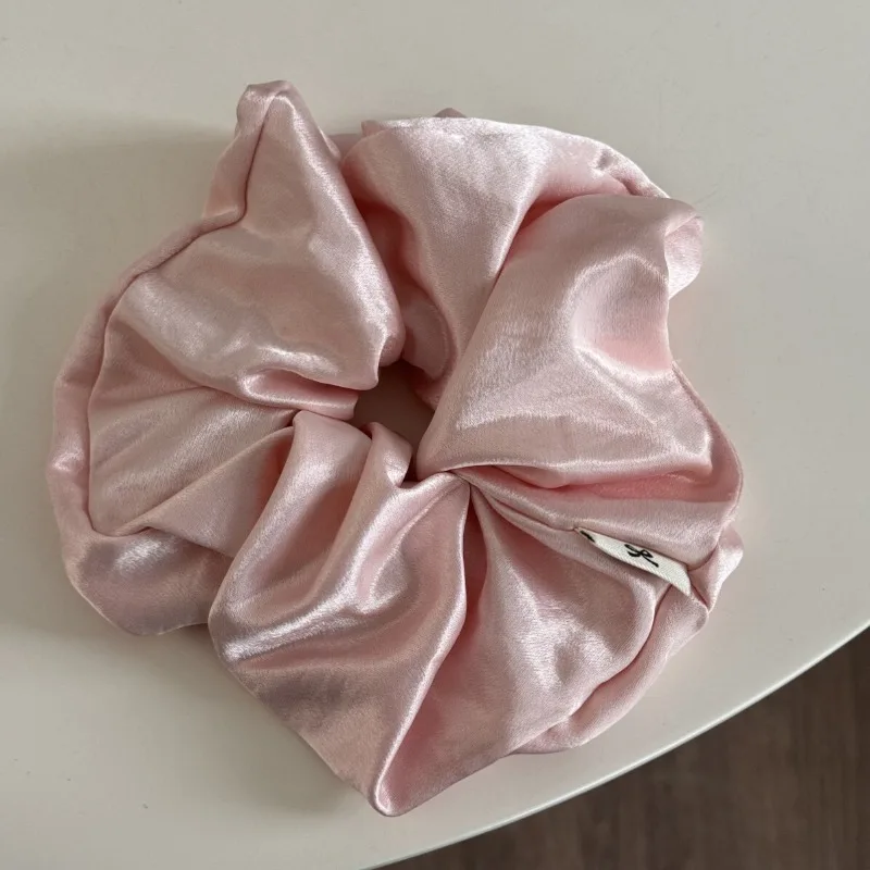 Cream Glossy Large Satin Intestine Headband Women High End Solid Floral Hair Rope Temperament Elegant Hair Tie