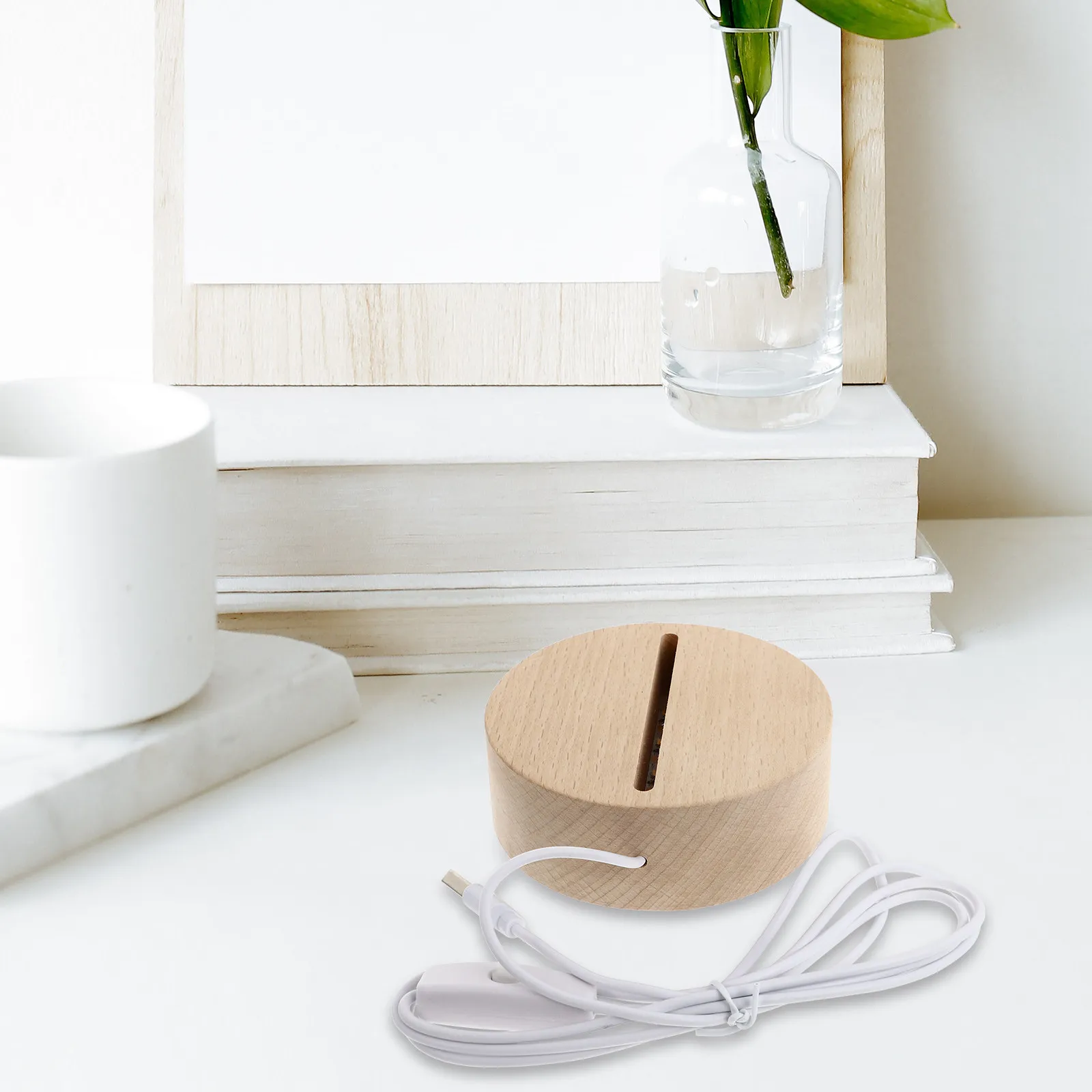 Small night lamp holder for home users with stable lighting support, white synthetic material 10x10x3.5 cm