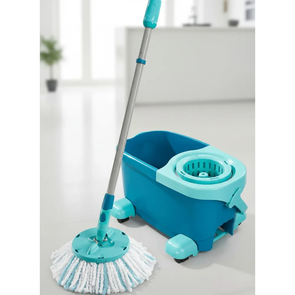 

Spin Mop and Bucket Set with Telescopic Handle, 360° Swivel, Easy Wringing for All Floors | Blue