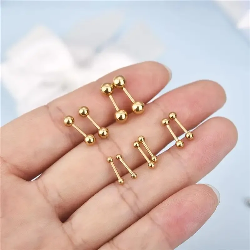 2pcs 16G Stainless Steel Stud Earrings, Small Ball Screwback Earrings Ear Bone Nail Lip Piercing Body Jewelry Accessory