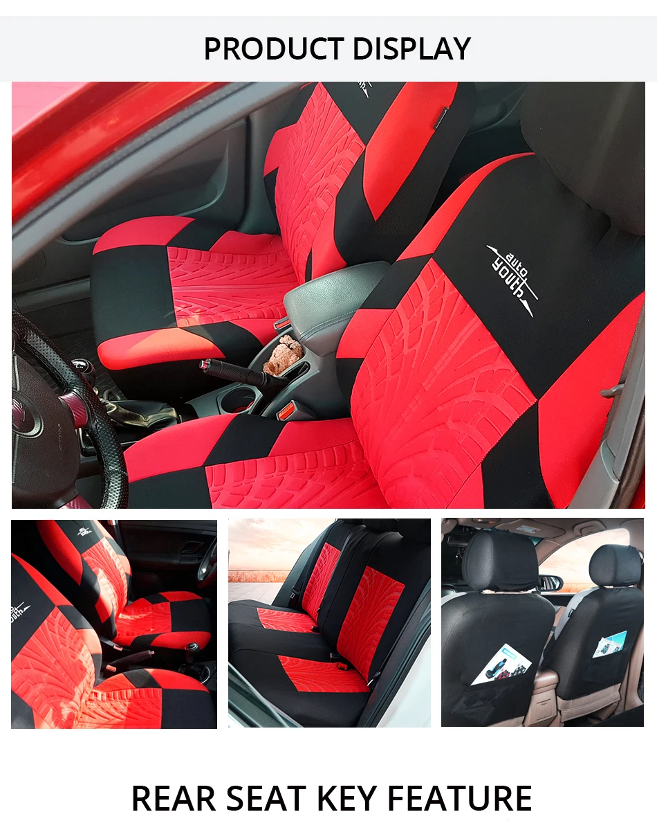 AUTOYOUTH Autositzbezüge-Set, universell passend für die meisten Autos, mit Reifenprofil-Design, für Renault Logan 1, Baujahr 2004–2009. – Detail 2