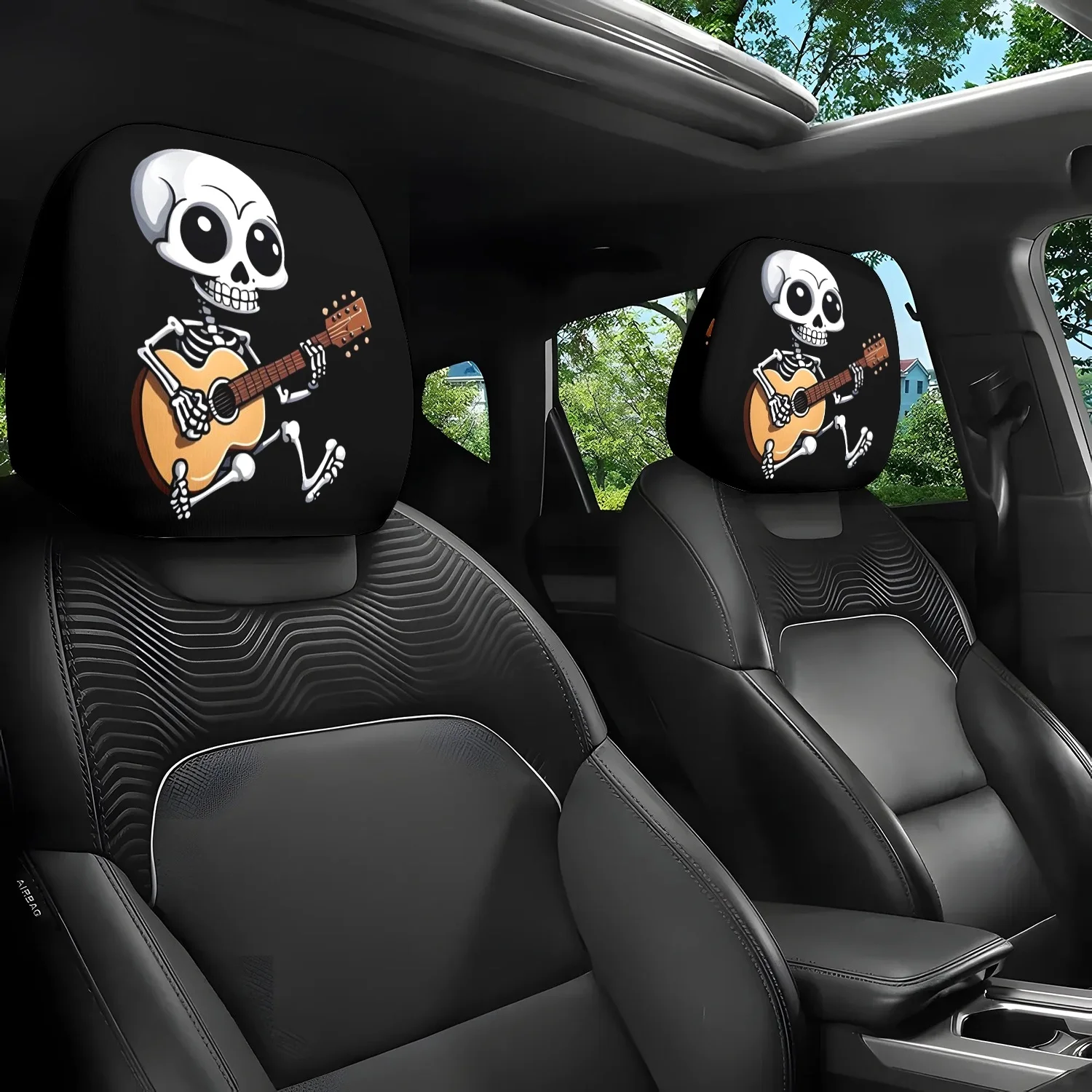 Skull Playing Guitar Print  Headrest Covers Unstuffed Stylish and Comfortable Vehicle Seat Headrest Protectors Easy to Install
