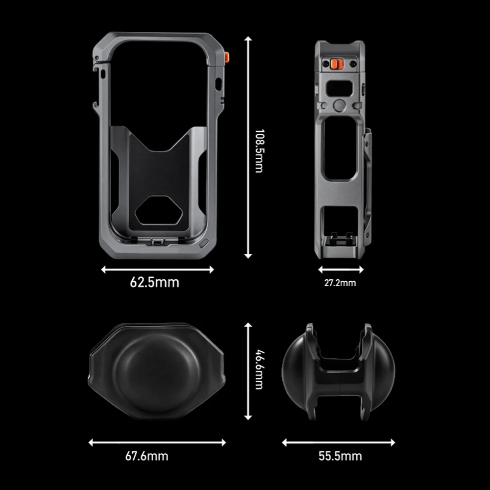 Aluminiowa ramka ochronna do Insta360 X6, metalowa obudowa ochronna z ramką rozszerzającą, osłoną obiektywu, mocowaniem typu cold shoe i adapterem na śrubę 1/4". — zdjęcie produktu 5