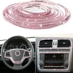 Pink Bling Car Trim Self-Adhesive 16.4Ft Rhinestone Car Interior Accessories for Women Car Crystal Door Stickers Car Dashboard s