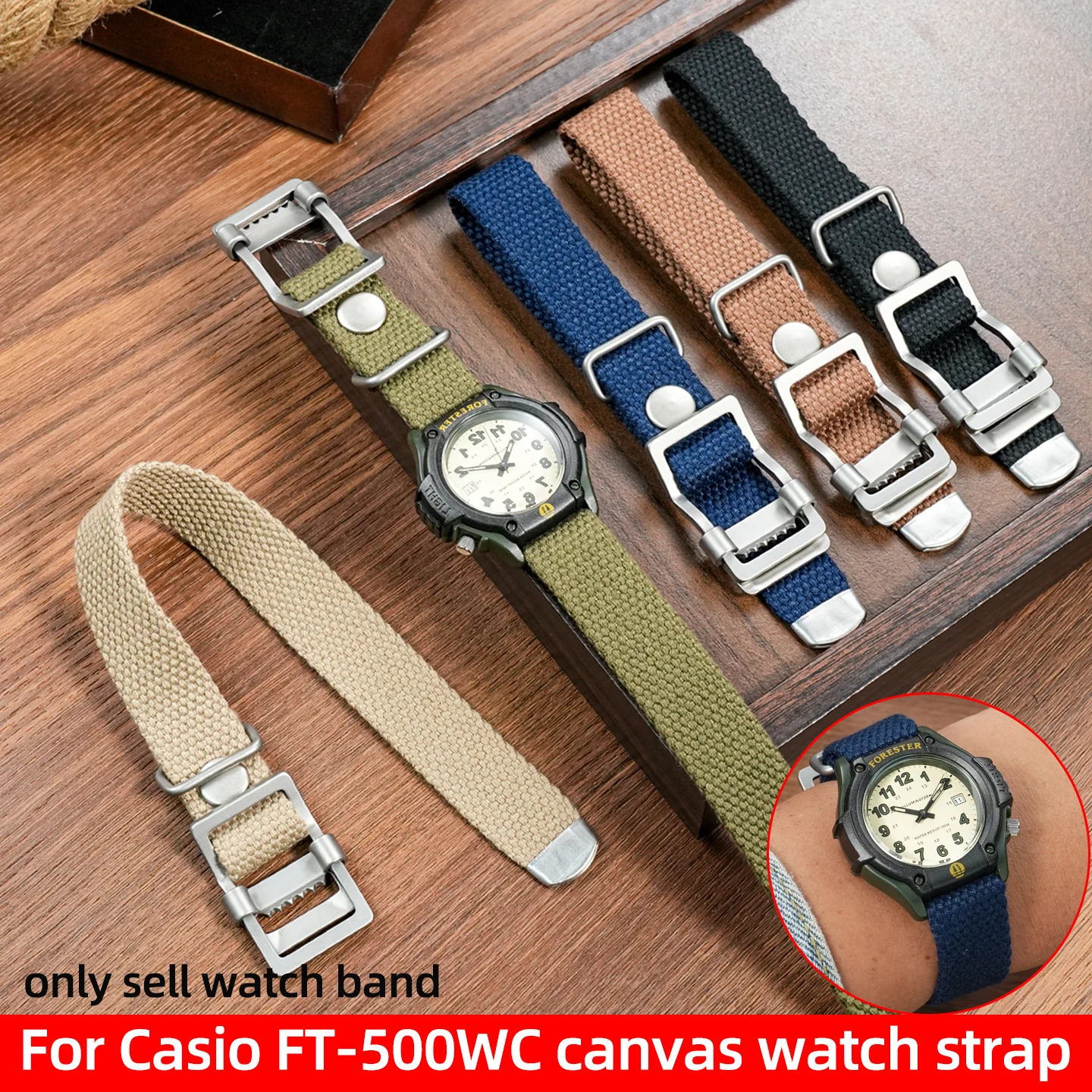 

19 мм цельный нейлоновый ремешок для часов Canva для Casio Forester FT500WC FT-500WC AW-80V W-89H дышащий спортивный ремешок для часов мужской браслет