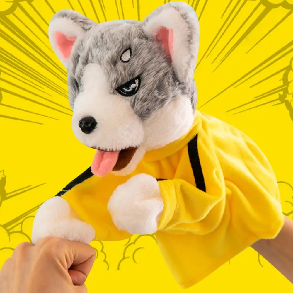 Regalo di compleanno Kung Fu Boxe Husky Peluche Cane Bambola da dito Husky Burattino a mano Interattivo 25 cm Kung Fu Giocattolo animale Giocattolo per bambini