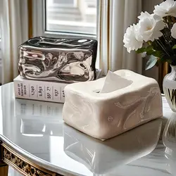 Creative glacier light luxury ceramic tissue box ins living room high-end silver tissue box decoration