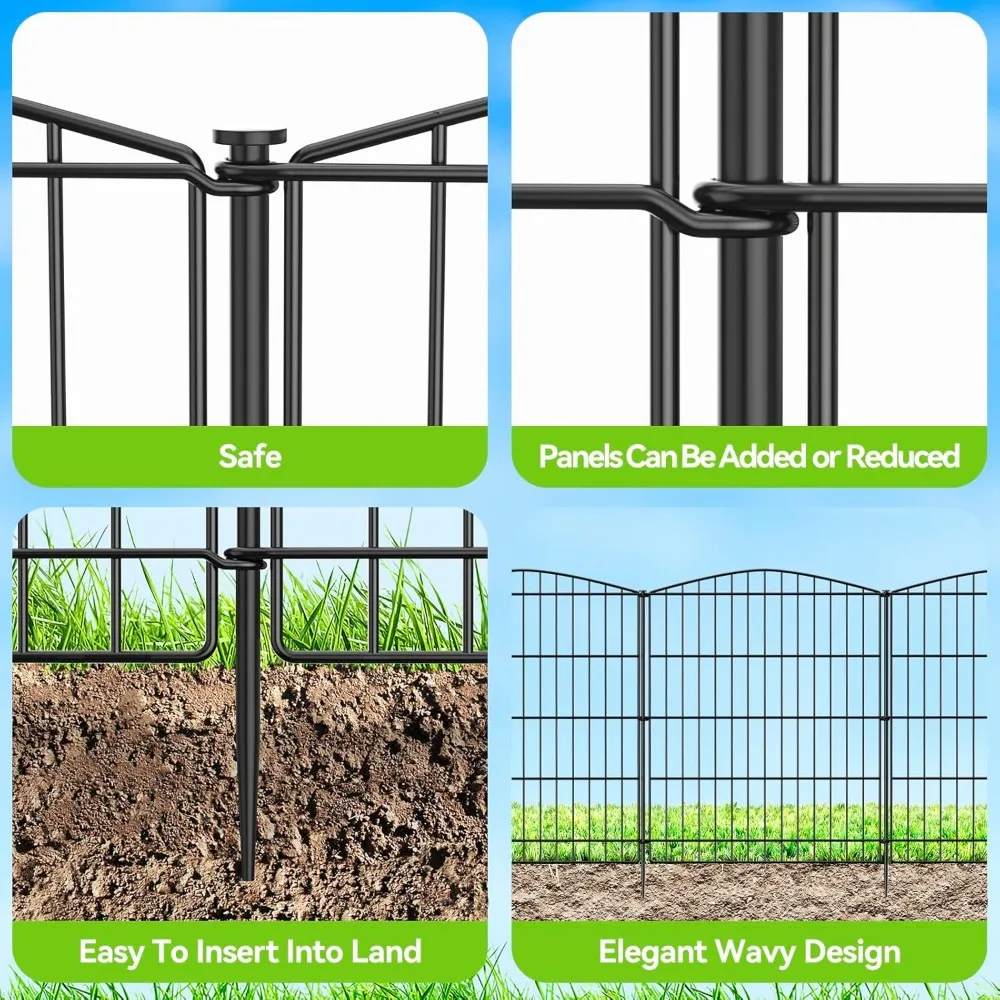 Decorative Garden Fence 12 Panels 23.6ft (L)×30in (H) Garden Fences with 12 Panels Rustproof Metal Wire