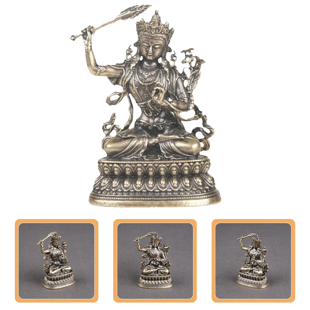 Manjushri Bodhisattva Ornaments Buddha Sculpture Statue Vintage Crafts Decorations Shaped Figurine Brass Golden Delicate Adorn