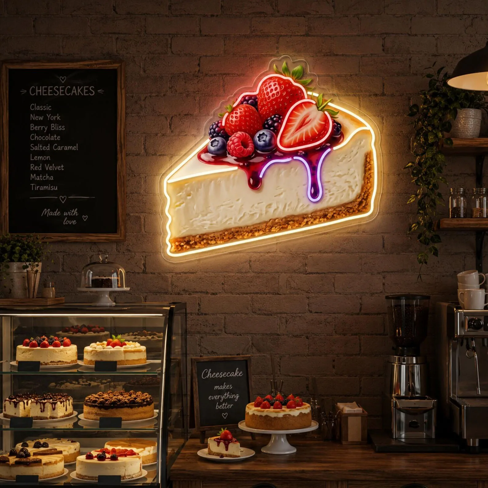 Berry Cheesecake Neon Sign,Cake Neon Sign,Sweet Dessert LED Neon for Bakery/Cake Shop/Coffee Decor,Business Owner Gift