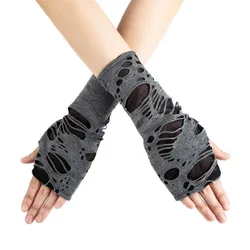 Halloween Tramp Zombie Black Ripped Gloves Cosplay Party Punk Dark Half Finger Accessories Gloves Fingerless Gloves Gift