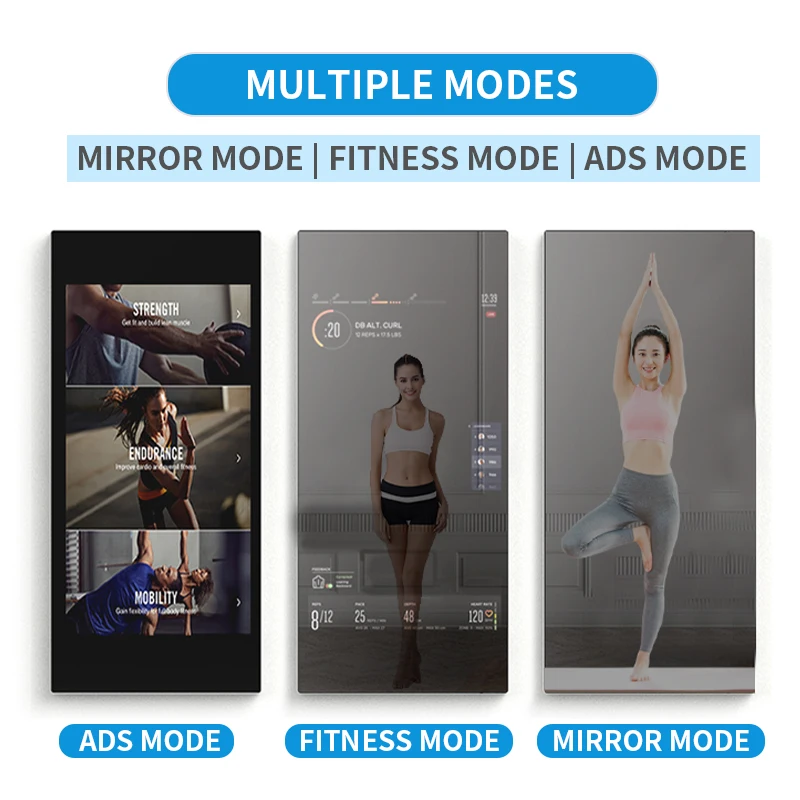 Waterproof Floor Stand Gym Smart Exercise Magic Mirror Lcd Touch Screen Digital Signage Interactive Fitness Room Mirror