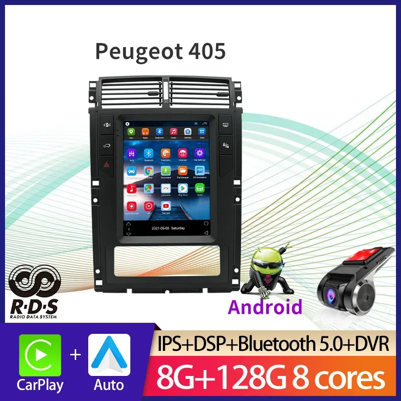 Android Tesla Style Car GPS Navigation For Peugeot 405 Auto Radio Stereo Multimedia Player With BT WiFi Mirror