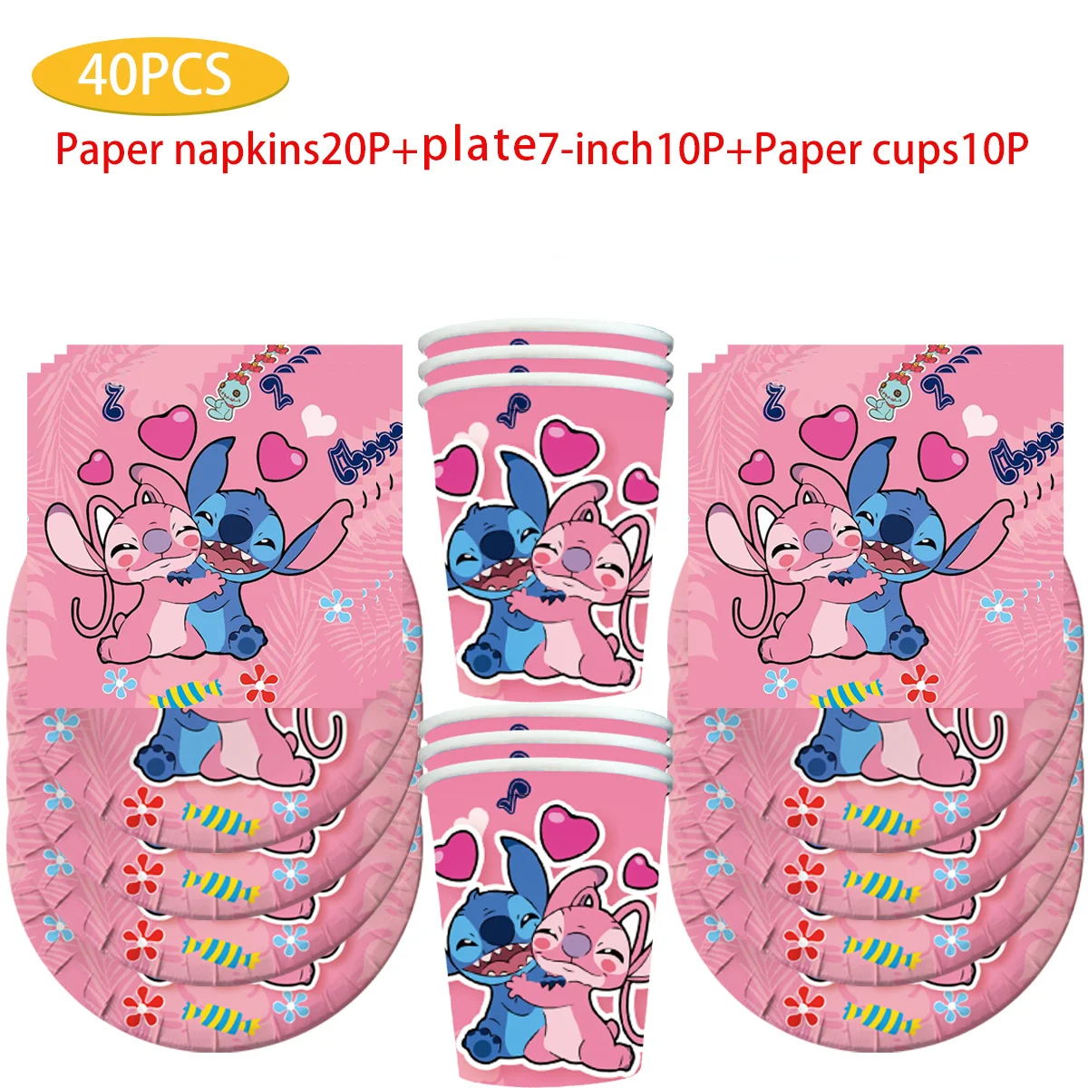 

Disney Pink Stitch Boy Theme Happy Birthday ecorat decoration Shower Disposable Tableware Napkin Cup Plate Set Party Decorations