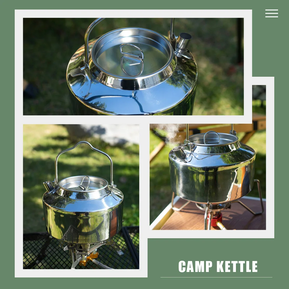 

Portable Camping Kettle Stainless Steel Multi-Function Outdoor Cookware Boiling Water Lightweight Durable For Hiking Fishing