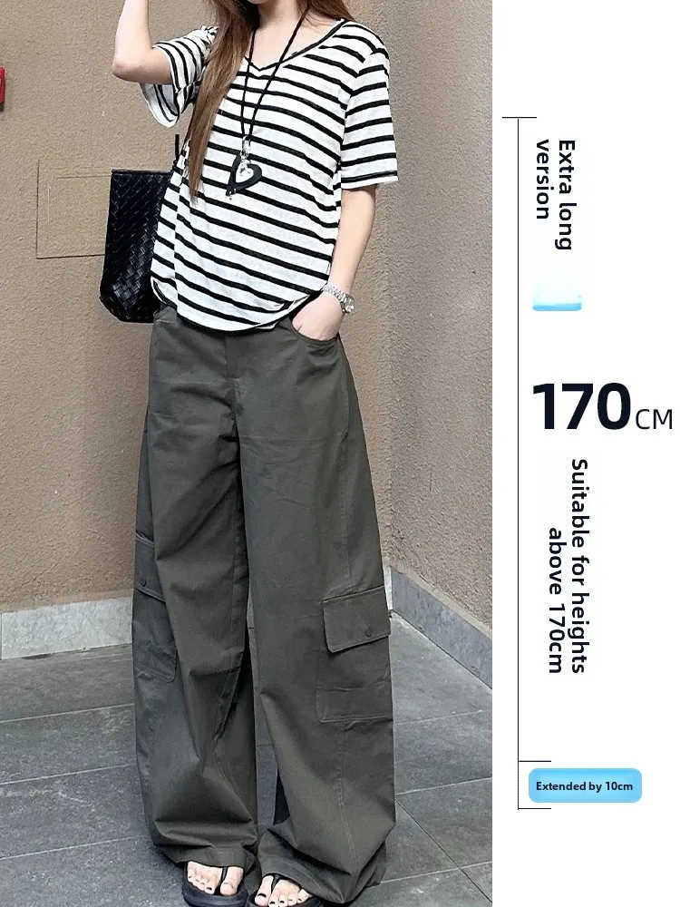 

Extended High Waist Wide Leg Workwear Pants Women Summer Vintage Loose Slimming Casual Sports Trousers Faionable All-Match