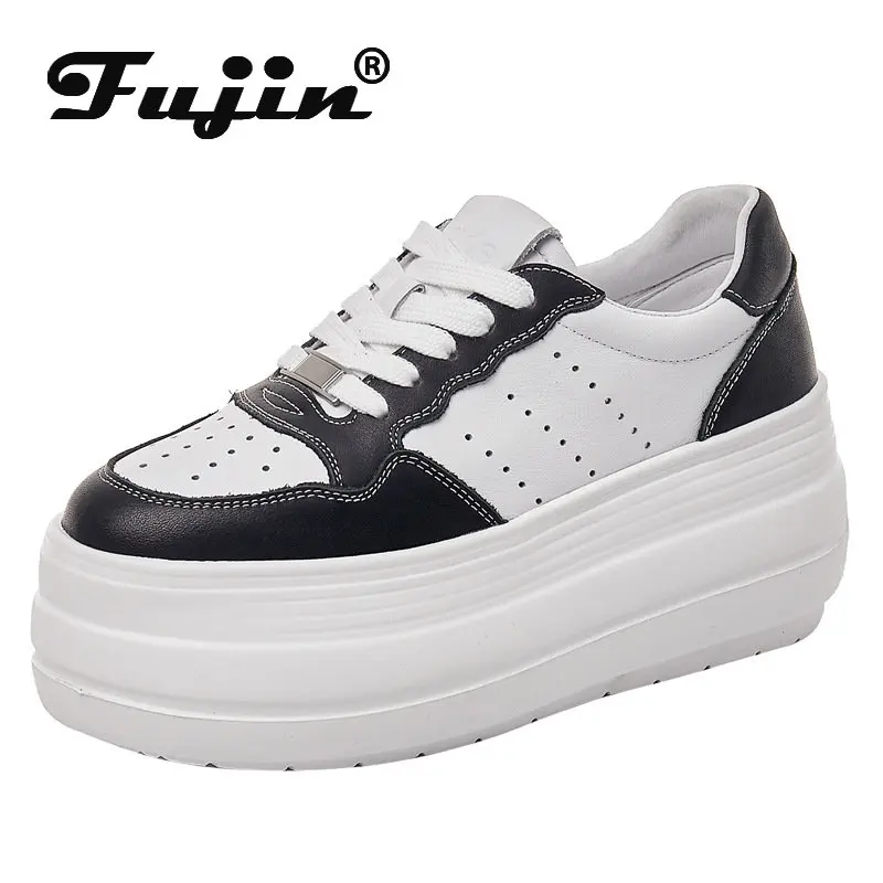 

Fujin 7.5cm 2024 Genuine Leather Women Summer Platform Wedge Sneakers Chunky Heels Women Fashion Breathable Ladies Comfy Shoes