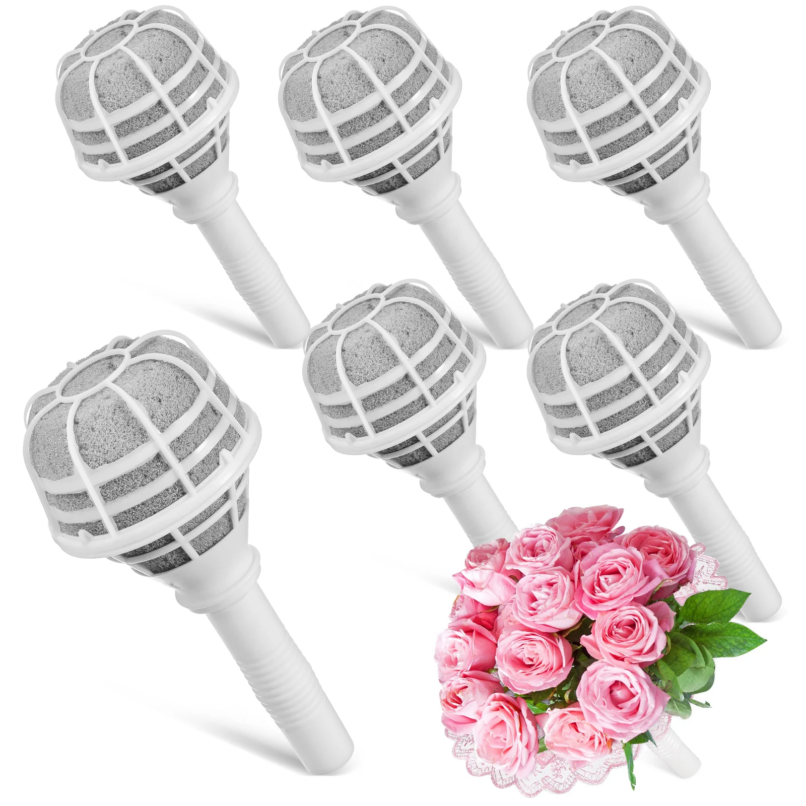 

6 Pcs Flower Packaging Materials Bouquet Handles Wedding Floral Holder Plastic Vase Bride Bridesmaid Decorations Cake DIY Shop