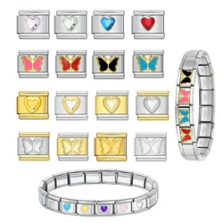 Laser Carving Butterfly Love Heart Italian Charm Link Fit 9mm Stainless Steel Bracelet For Women DIY Gifts Jewelry Wholesale