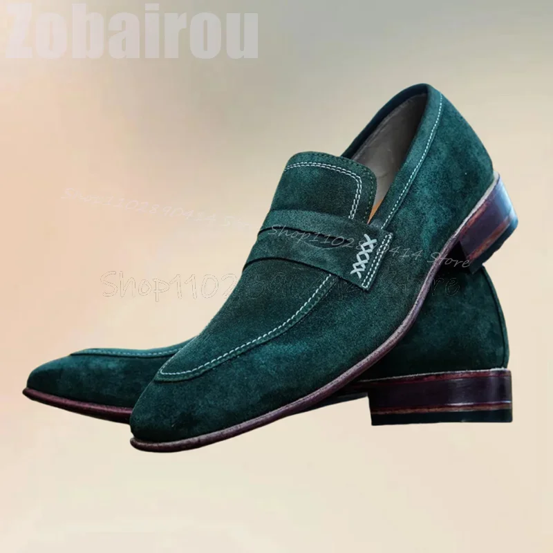 

Green Sewing Design Square Toe Flock Loafers Fashion Slip On Men Shoes Luxurious Handmade Party Banquet Office Men Casual Shoes