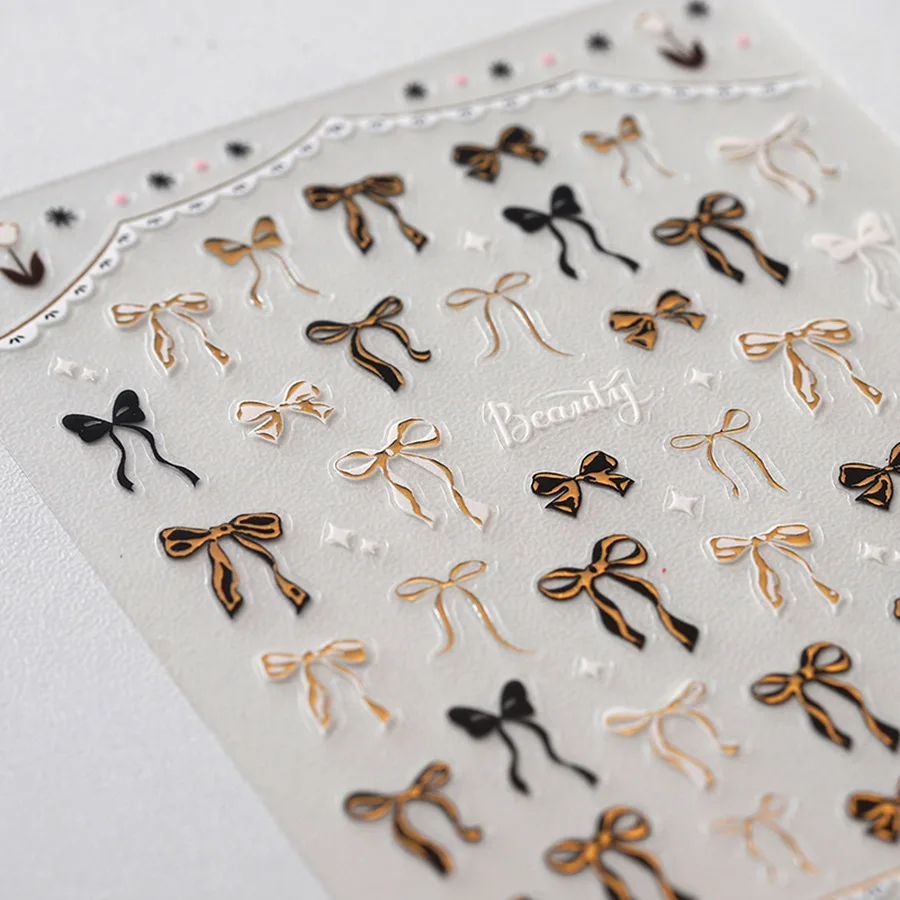 

1 шт. Наклейки для ногтей с бантиками, серия Hot Gold, новые 3D-бантики, самоклеящиеся стикеры для нейл-арта, японские украшения для ногтей, декоративные наклейки