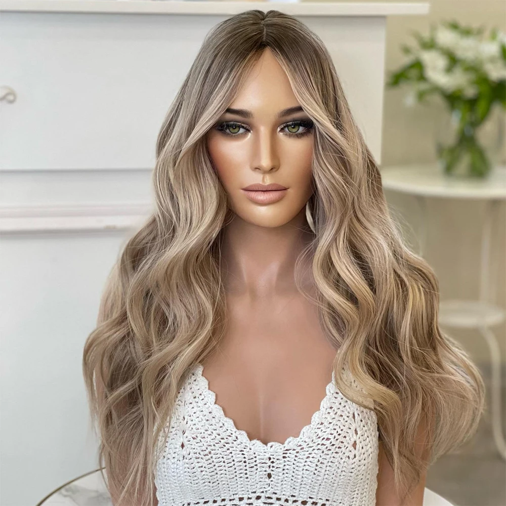 

Real Human Hair Full Lace Wig Brown Ash Blonde Highlight Lace Front Wigs HD Lace 13x6 Glueless 200% Thick Wavy Wig For Women