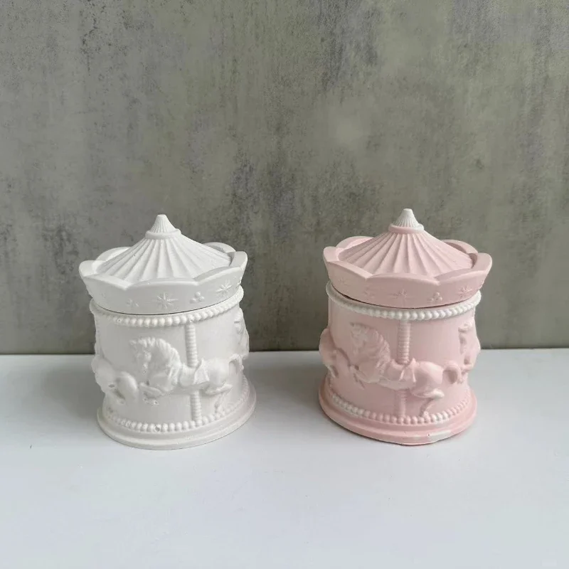 Carousel Storage Box Silicone Mould DIY Jewelry Box Candle Cup Cement Plaster Epoxy Resin Mould Craft
