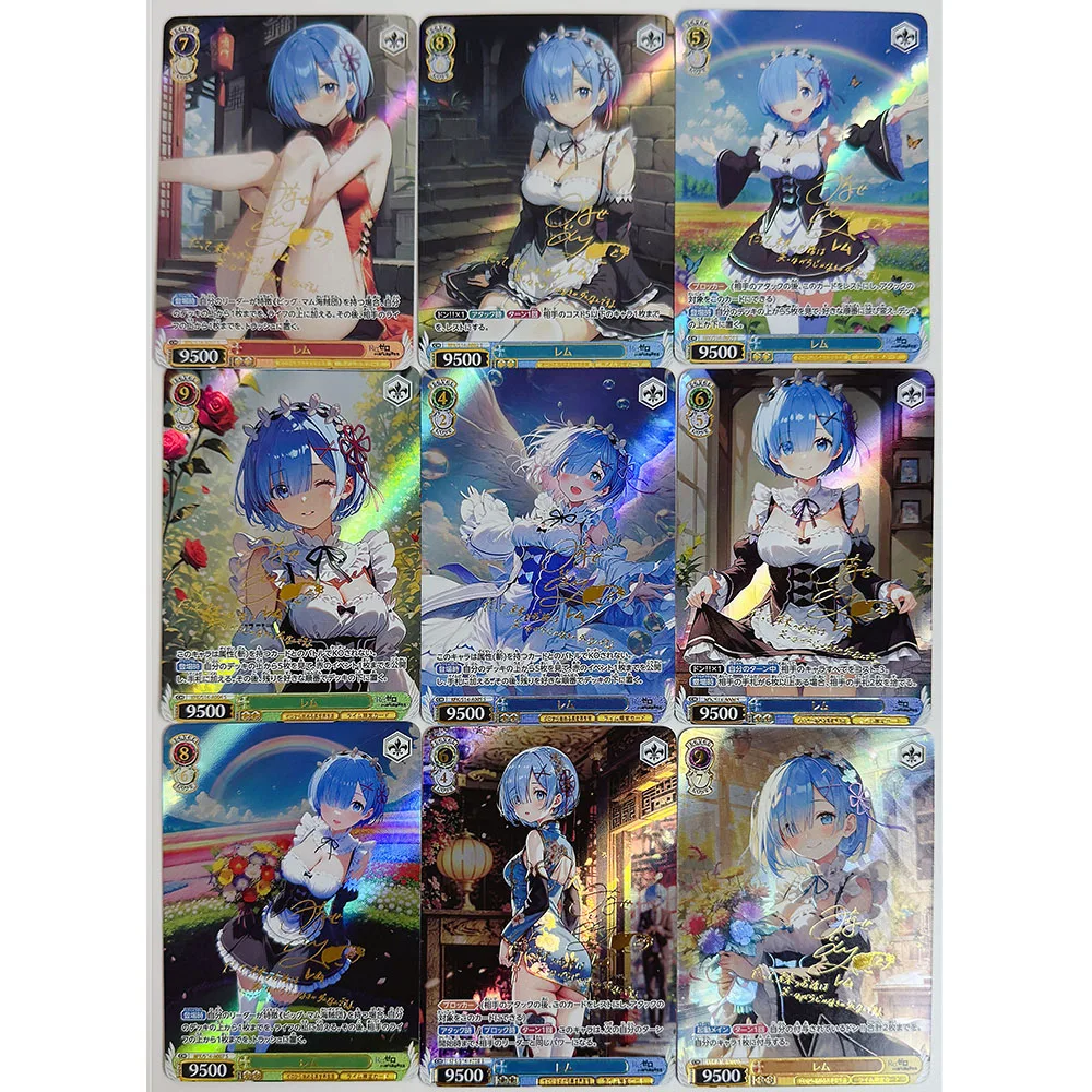 9PC/Set Anime Goddess Tales DIY ACG Kolekcjonerskie karty Prezent dla chłopców Boże Narodzenie Urodziny Rem Ram Tsukino Usagi Premium Flash Card