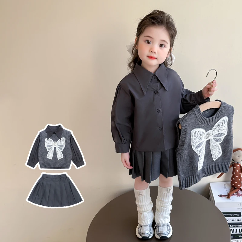 

Комплект одежды для маленьких девочек, размер 2-9 лет, комплект детских платьев, детский комплект из 3 предметов жилета, топ + рубашка + юбка, комплект униформы Jk, костюм для малышей
