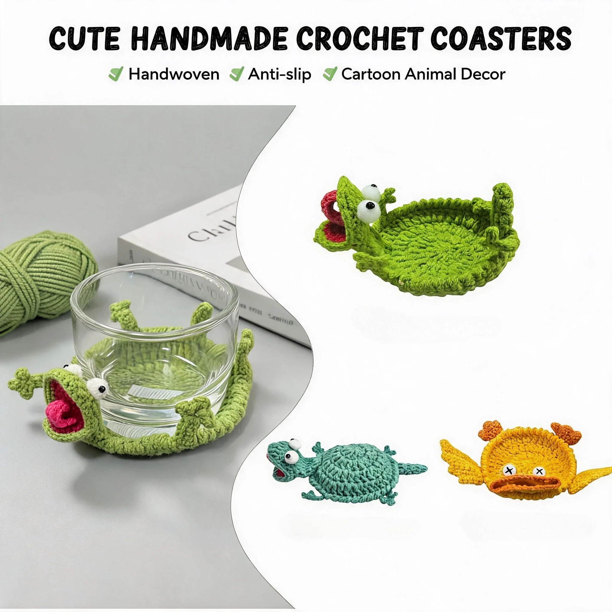 Amigurumi Animal Crochet Lizard Coaster Cute 3D Handmade DIY Knitted Cup Mat Drink Coaster for Home Table Desktop Ornament Gift