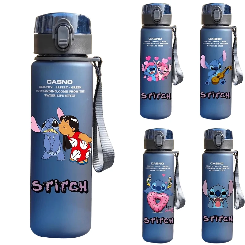 Anime 560ML Stitch Water Cup Children Portable Plastic Transparent Stitch Angel Outdoor Large Capacity Sport Water Bottle Gift