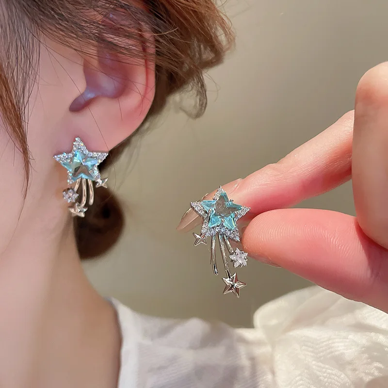High-end light luxury zircon five-pointed star ear hook earrings,fashionable and exquisite niche temperament, earrings for women