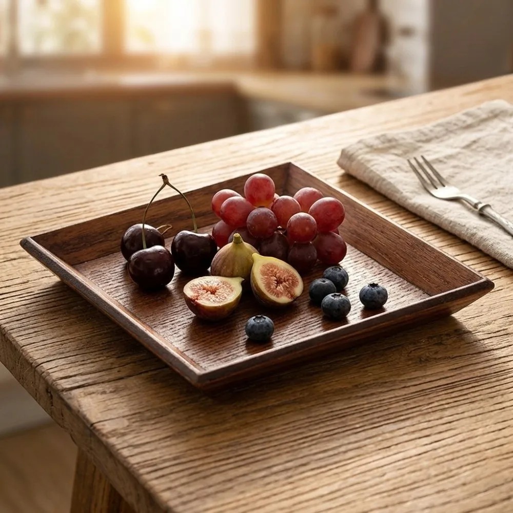 Solid Wood Snack Plate Regular Square Anti-slip Edge Serving Saucer Multiple Size Specifications Smooth Surface Snack Plate