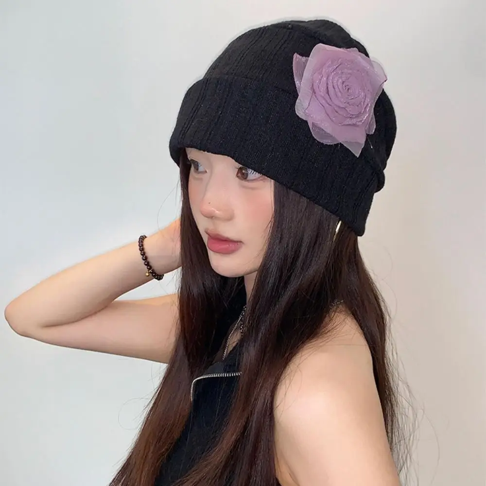 Jersey hueco Retro elegante, gorro de punto transpirable dulce, gorros finos de flores de estilo coreano, sombrero para primavera y verano