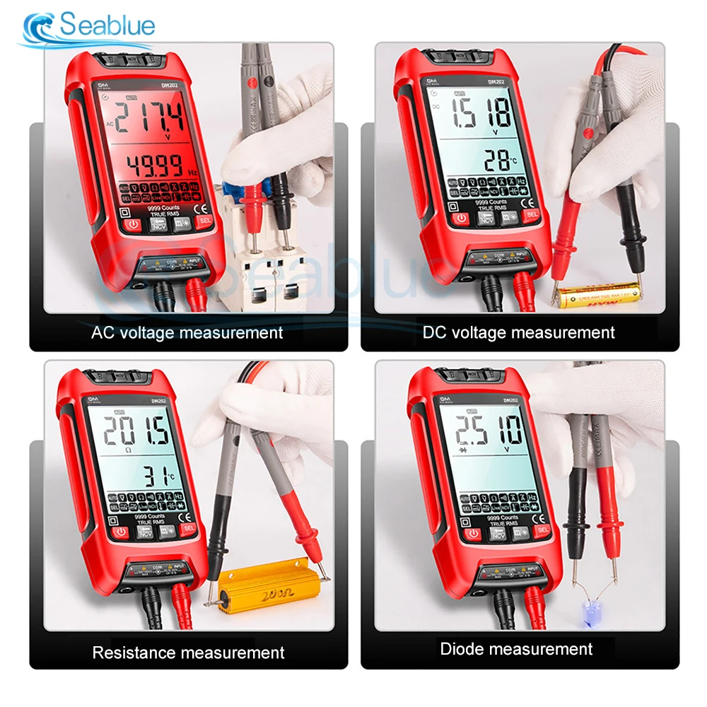 Rechargeable Voltage DM201 Digital Multimeter Color LCD Display 9999 Counts Auto Range Ohmmeter Backlight Cap Ohm Hz Diode