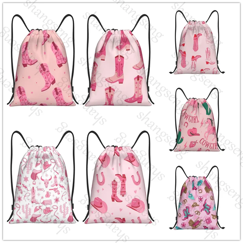 Drawstring Bag Sports Backpack Bundle Pocket Basketball Bags Boy Birthday Christmas Shoe Bag Sports Bag with pink retro cowgirl