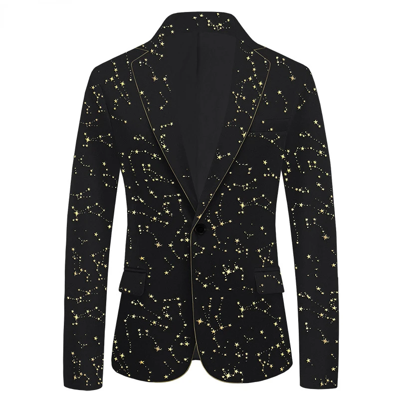 Luxury Gold Star Bronzing Velvet Blazers Men One Button Notched Lapel Blazers Wedding Party Prom Costume Homme