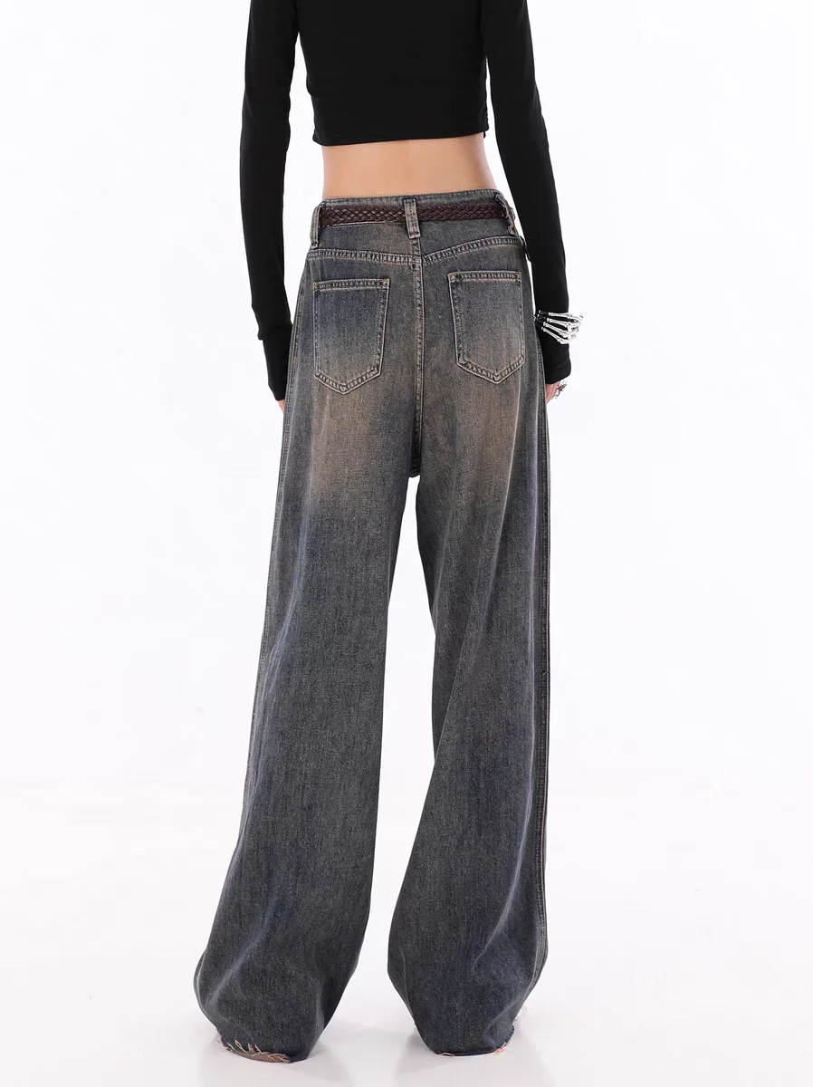 Imagem -03 - Calça de Vaqueiro Feminina de Cintura Alta Jeans Vintage Azul Roupas Grandes Calça Jeans Harajuku Estética da Moda Anos 2000 Y2k 2024