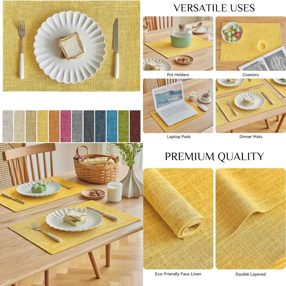 

Faux Linen Placemats Set of 12-12 x 18 Inch, Heat Resistant Double Layered Durable Burlap Farmhouse Place Mats, Non-Slip Washab