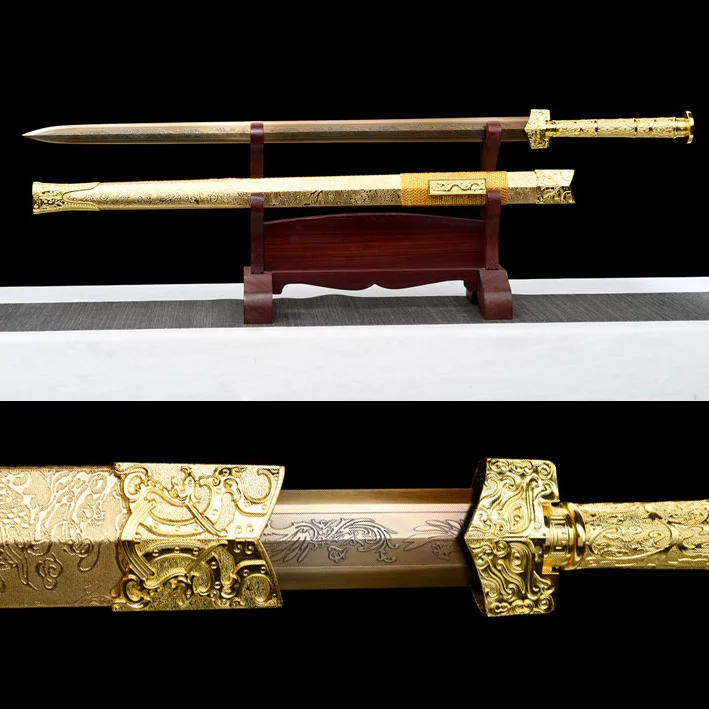 108cm Chinese Han sword Golden Dragon Han sword Medieval real steel sword fighting training Sharp weapon Samurai sword