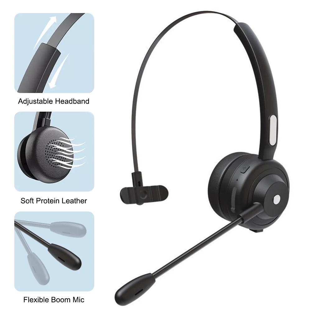 New Bluetooth 5.1 Headset Wireless Headphone with 30H Talking Time & Noise Cancelling Mic for Call Center PC Phone