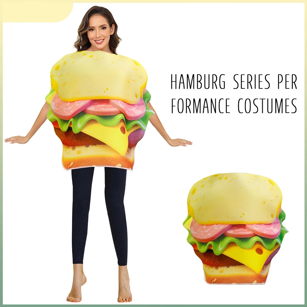

Printed Hamburger Adult Onesie Halloween Party Cosplay Costume Spongebob Carnival Food Party Stage Performance Costume 2025