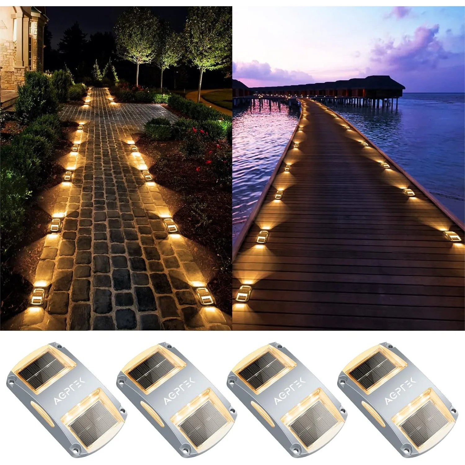 

Solar Driveway Lights 4 Pack, Solar Deck Lights Outdoor Dock Marine LED Lights Waterproof Marker for Warning Step, Sidewalk,